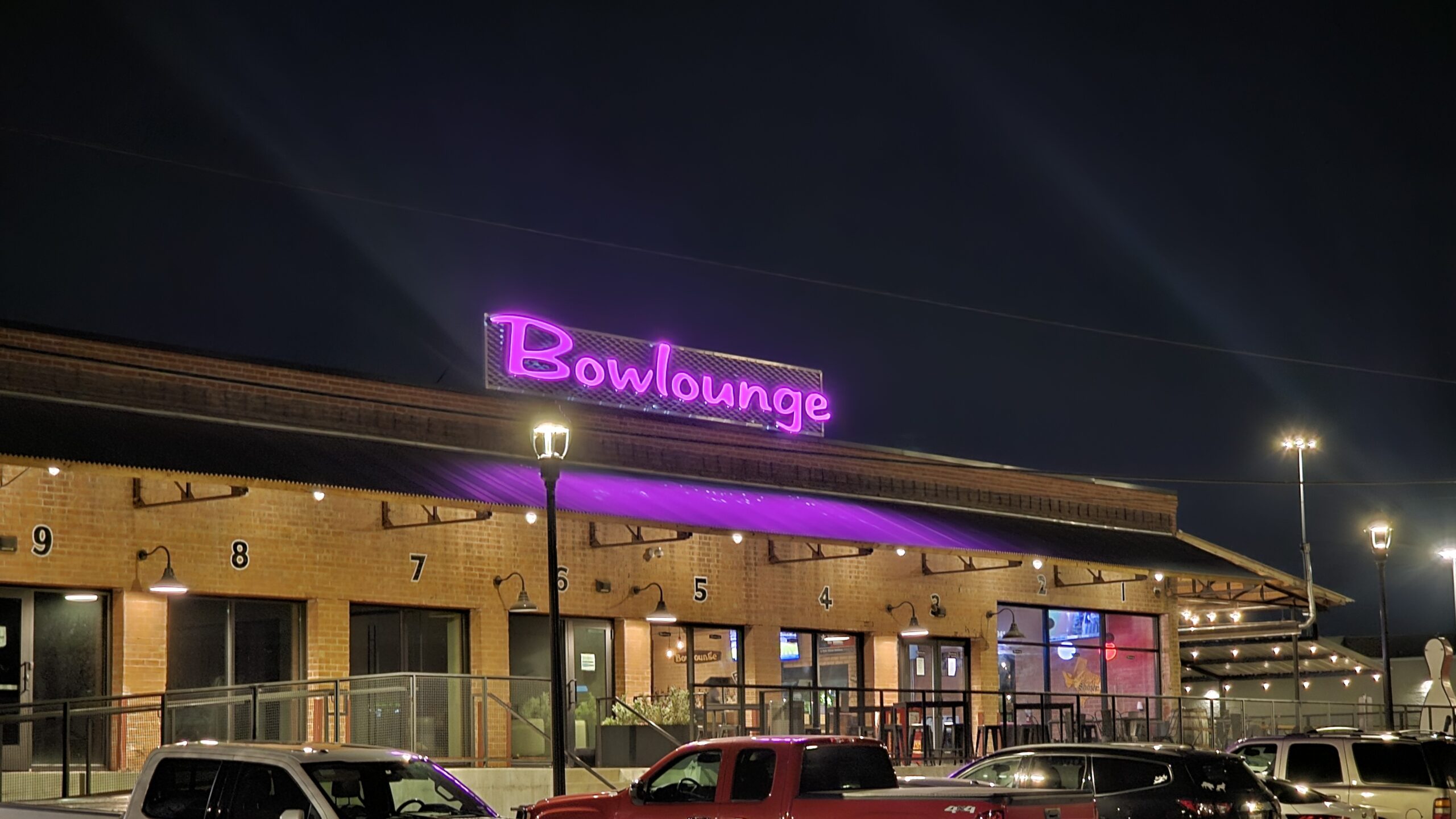 The exterior of Bowlounge in Fort Worth, TX