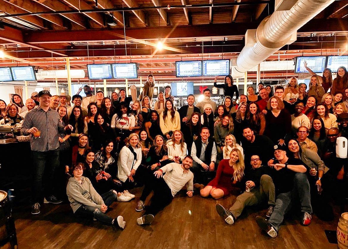 A group at a private event at Bowlounge in Fort Worth, TX. 